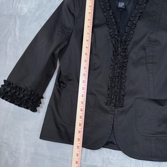 Doncaster Collection Blazer 10 Black Ruffle 3/4 Sleeve Hook&Eye Close - Picture 9 of 11